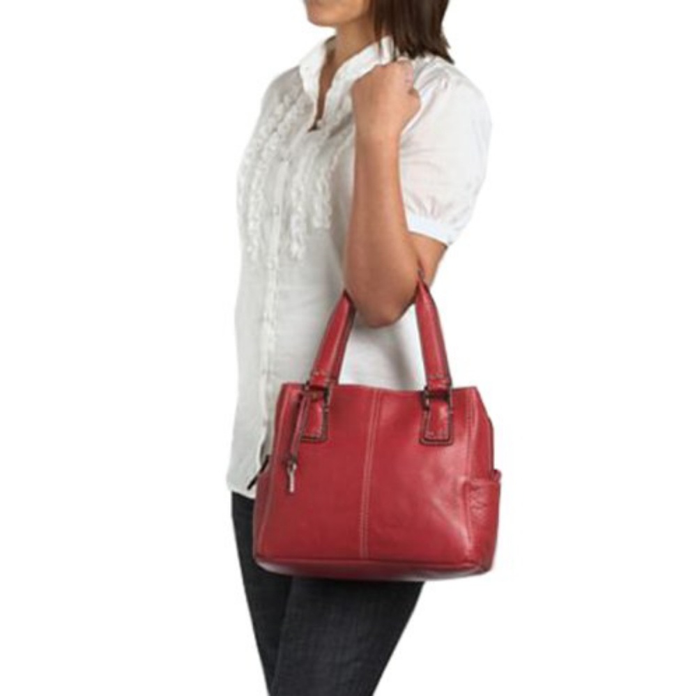 Fossil blackburn red leather satchel handbag